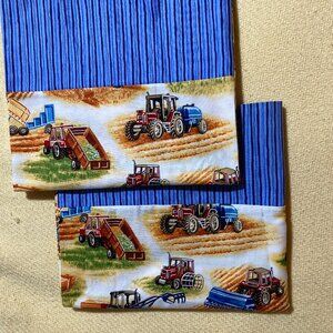 PAIR OF QUEEN SIZE FARM TRACTOR THEME PILLOW CASES
